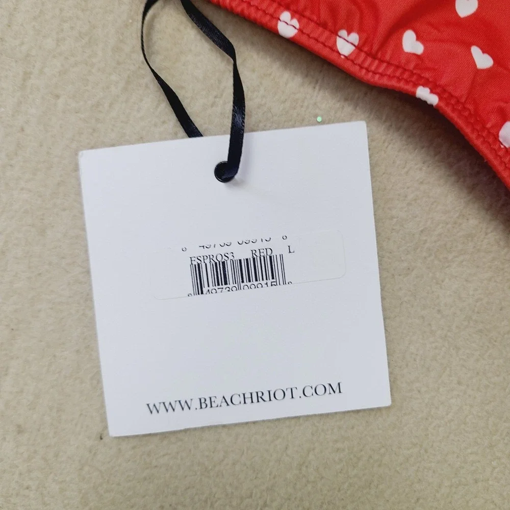 NEW Beach Riot Bikini‎ Top L Red White Hearts Off Shoulder Swim Top Retro Y2K